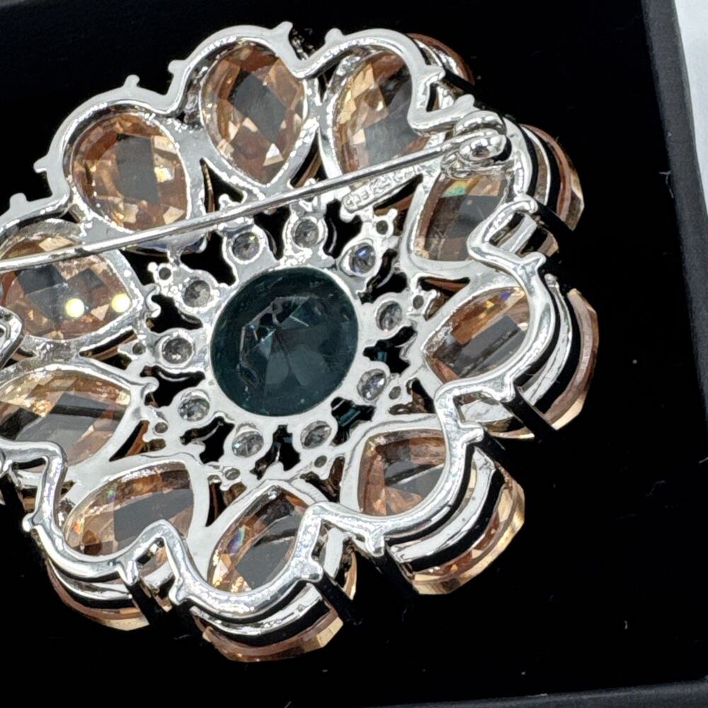Vintage CWE Sterling Silver 925 Multi-Stone Brooch Pin Aqua Amber Blue CZ 2” - Picture 9 of 10
